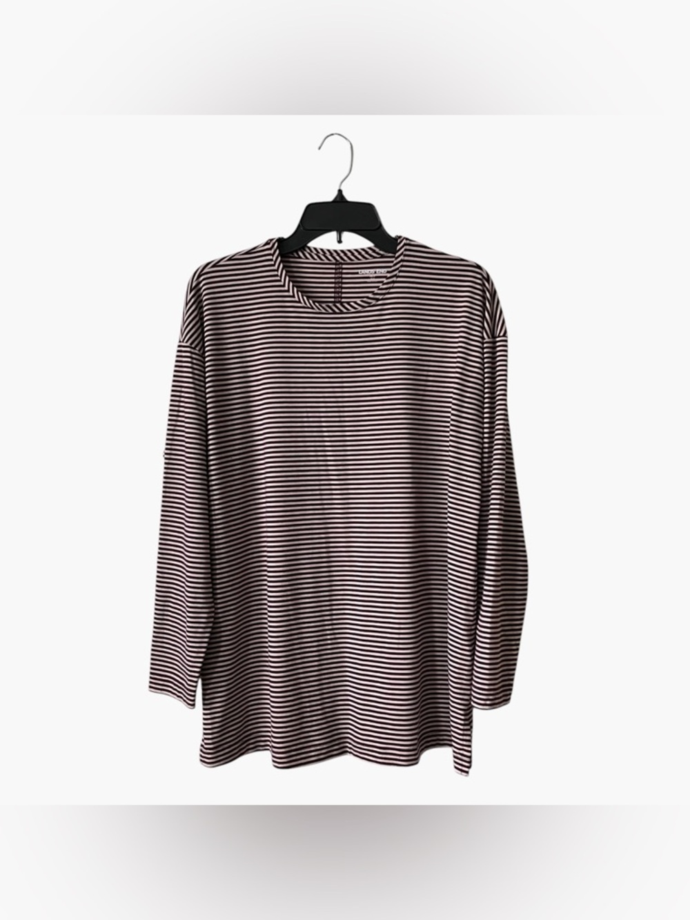 Land’s End Long Sleeve Tee Women's Size M P Brown Tan Striped Soft Stretch Crew